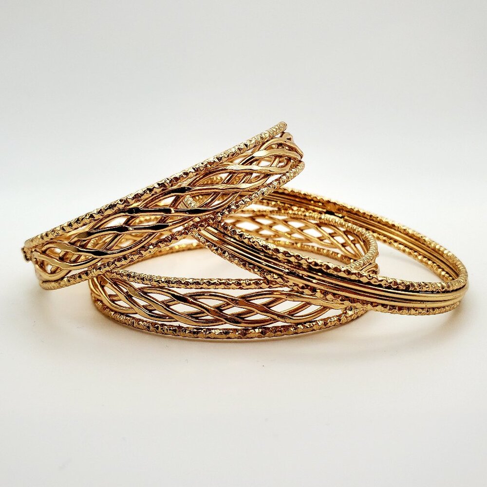 Bundle of Bangles * Stunning Laser Cut Trim & Woven design Luxe Goldtone Regency